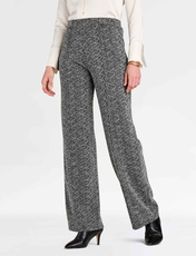 Tweed Look Pull On Wide Leg Trouser with Gold Button Tabs Charcoal