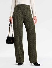 Tweed Look Pull On Wide Leg Trouser with Gold Button Tabs Charcoal