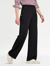Scuba Crepe Textured Pull On Trouser with Gold Button Detail Black