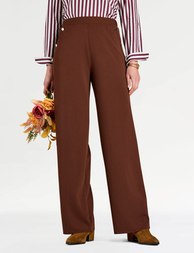 Scuba Crepe Textured Pull On Trouser with Gold Button Detail Black