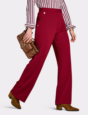 Scuba Crepe Textured Pull On Trouser with Gold Button Detail Black