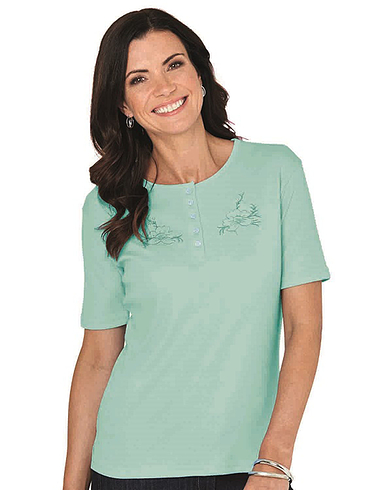 Ladies Grandad Top With Embroidery