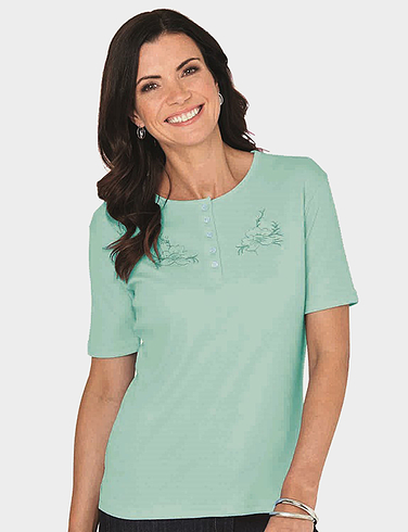 Ladies Grandad Top With Embroidery