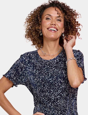 Print Plisse Top Blue