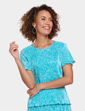 Print Plisse Top Blue