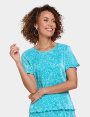 Print Plisse Top Blue