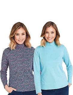 Pack of Two Turtle Neck Tops Duck Egg Blue