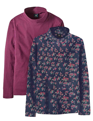 Pack of Two Turtle Neck Tops - Navy Floral Print
