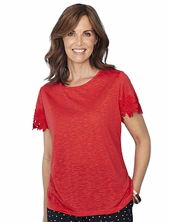 Lace Cuff T-Shirt Red
