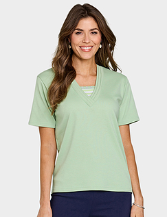 Stripe Insert T Shirt - Soft Green