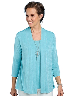 Slinky Mock 2 in 1 Top and Necklace Duck Egg Blue