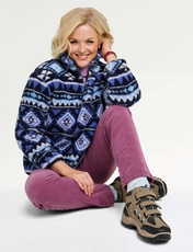 Half Zip Print Fleece Top BLUE