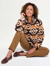 Half Zip Print Fleece Top Caramel