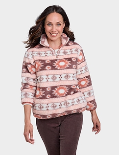 Half Zip Print Fleece Top Coral Print