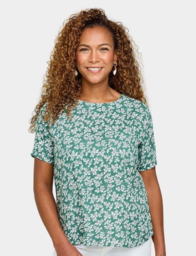 Print Shell Top With Pocket Black & White