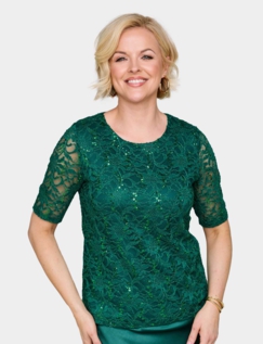 Luxury Sequin Lace Top - Emerald