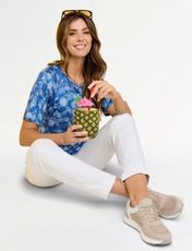 Emreco Round Neck Print Jersey Top BLUE