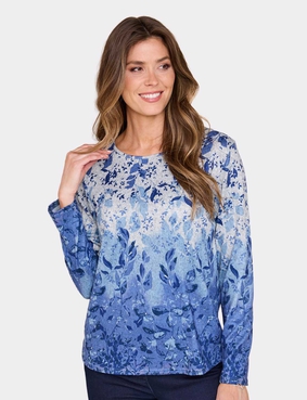 Warm Handle Print Top Blue