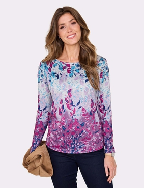 Warm Handle Print Top Blue