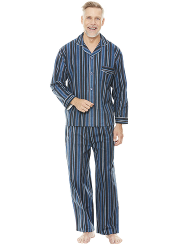 Warm Traditional Sleepwear Mens Blue Striped Brushed Cotton Nightshirts Navy or Light Blue 3XL Medium