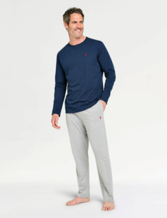 Farah Long Sleeve Jersey PJ Lounge Set Navy