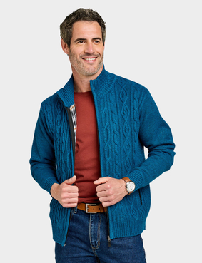 Pegasus Fleece Lined Cable Knitted Zipper Fawn