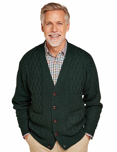 Tootal Aran Style Cardigan - Forest Green