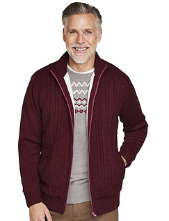 Pegasus Sherpa Lined Cable Zipped Jacket Burgundy