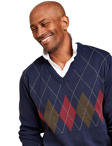 Men's v neck argyle on sale sweater