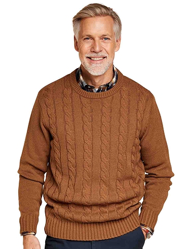 Pegasus Wool Blend Cable Crew Sweater - Camel