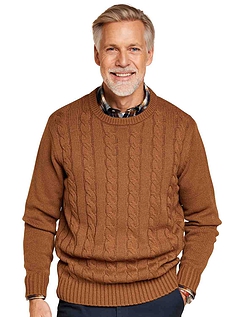 Pegasus Wool Blend Cable Crew Sweater Camel