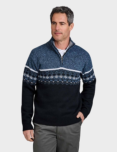 Tootal Quarter Zip Jacquard Fleece Lined Top