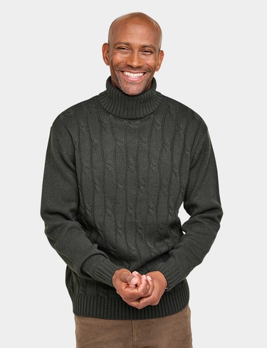 Pegasus Cable Roll Neck Jumper - Pine