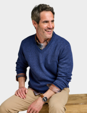 Pegasus Fleece Lined V Neck Jumper Navy