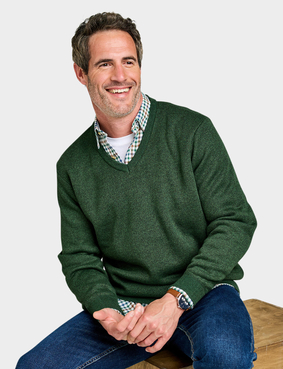 Pegasus Fleece Lined V Neck Jumper Navy