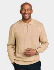 Pegasus Zip Neck Cable Knitted Polo Camel