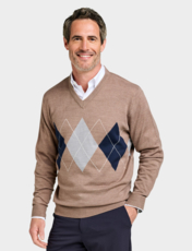 Tootal Argyle V Neck Jumper Fawn