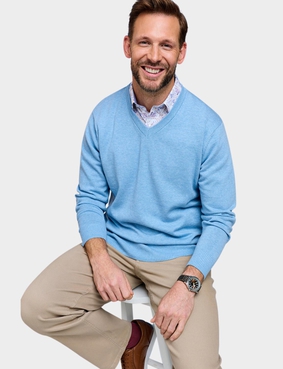 Pegasus Luxury Cotton V Neck Sweater Aqua