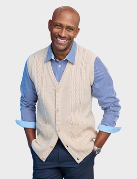 Tootal Cable Knitted Waistcoat Denim