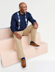 Tootal Argyle Long Sleeve Knitted Polo Navy