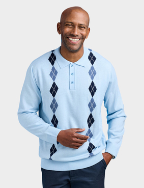 Tootal Argyle Long Sleeve Knitted Polo Navy
