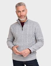 Pegasus Fleece Lined Quarter Zip Cable Knit Jumper Grey