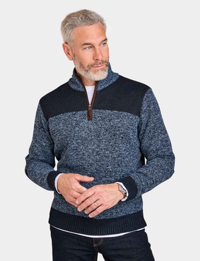 Pegasus Fleece Lined Quarter Zip with Faux Suede Trim Navy