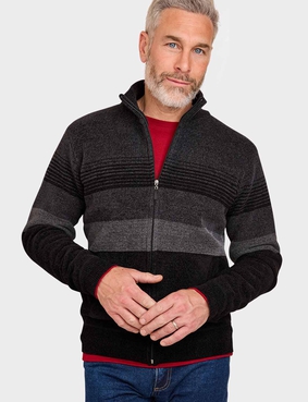 Pegasus Fleece Lined Chenille Stripe Zipper Charcoal