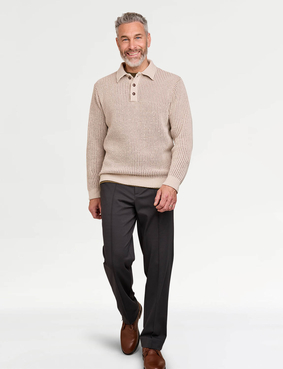 Pegasus Chunky Knitted Chenille Polo Ecru
