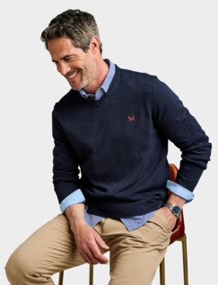 Crew Clothing Organic Cotton V Neck Jumper Navy