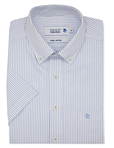 Double Two Short Sleeve Striped Oxford Shirt