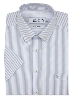 Double Two Short Sleeve Striped Oxford Shirt Blue