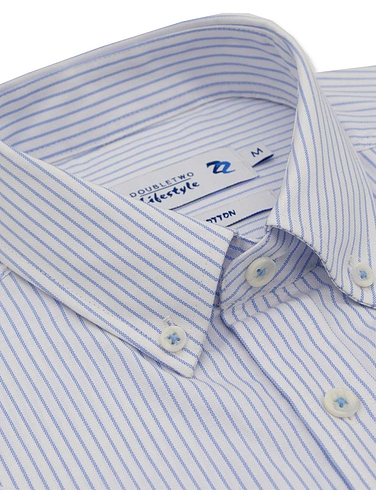 Double Two Short Sleeve Striped Oxford Shirt