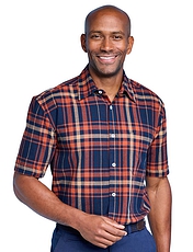 Pegasus Short Sleeve Cotton Check Shirt Navy